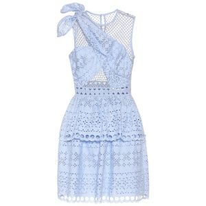 SELF-PORTRAIT Blue One Shoulder Knot Lace Mini